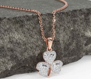 Diamond Rose Gold Silver Shamrock Necklace