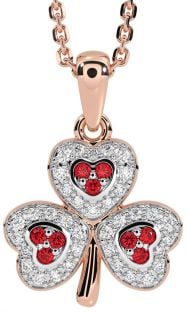 Diamond Ruby Rose Gold Silver Shamrock Necklace