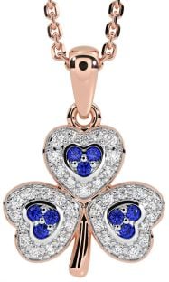 Diamond Sapphire Rose Gold Silver Shamrock Necklace