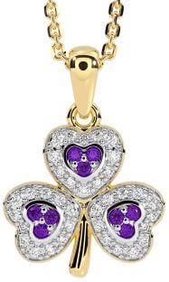 Diamond Amethyst Gold Silver Shamrock Necklace