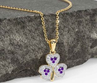 Diamond Amethyst Gold Silver Shamrock Necklace