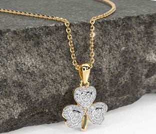 Diamond Gold Silver Shamrock Necklace