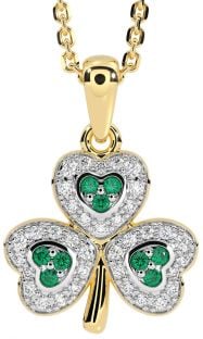 Diamond Emerald Gold Silver Shamrock Necklace