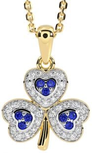 Diamond Sapphire Gold Silver Shamrock Necklace