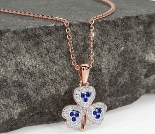 Diamond Sapphire Rose Gold Shamrock Necklace