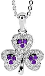 Diamond Amethyst Silver Shamrock Necklace