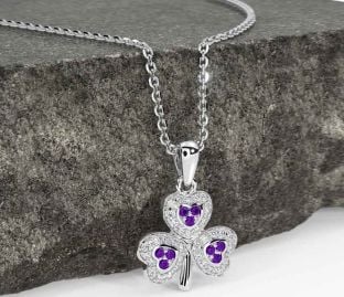 Diamond Amethyst Silver Shamrock Necklace