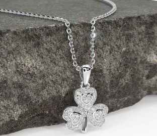 Diamond Silver Shamrock Necklace