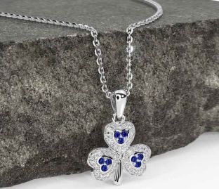 Diamond Sapphire Silver Shamrock Necklace