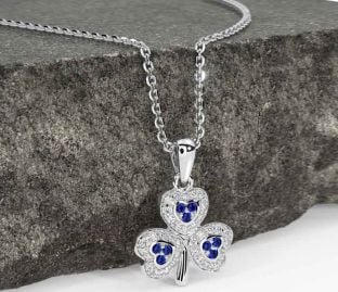 Diamond Sapphire White Gold Shamrock Necklace
