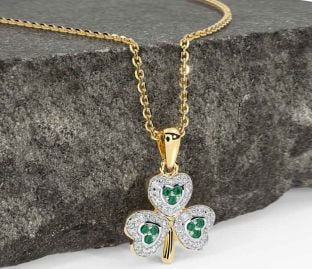 Diamond Emerald Gold Shamrock Necklace