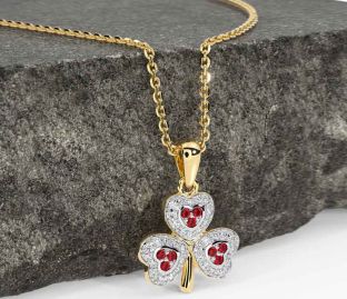Diamond Ruby Gold Shamrock Necklace
