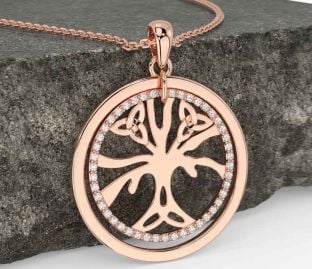Diamond Rose Gold Celtic Tree of Life Trinity Knot Necklace