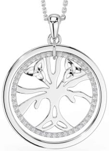 Diamond Silver Celtic Tree of Life Trinity Knot Necklace