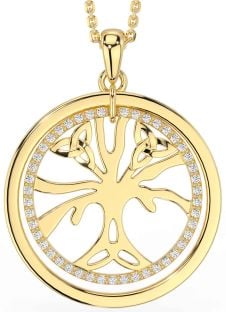 Diamond Gold Celtic Tree of Life Trinity Knot Necklace