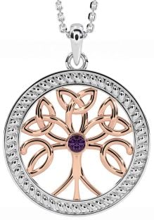 Alexandrite Rose Gold Silver Celtic Tree of Life Trinity Knot Necklace