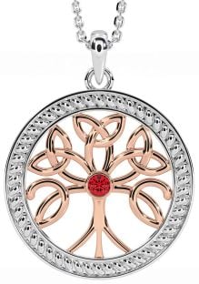 Ruby Rose Gold Silver Celtic Tree of Life Trinity Knot Necklace