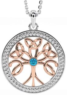 Topaz Rose Gold Silver Celtic Tree of Life Trinity Knot Necklace