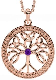 Amethyst Rose Gold Silver Celtic Tree of Life Trinity Knot Necklace