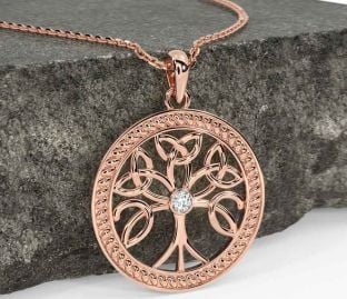 Diamond Rose Gold Silver Celtic Tree of Life Trinity Knot Necklace