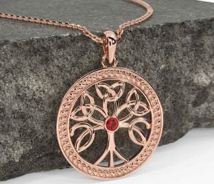 Ruby Rose Gold Silver Celtic Tree of Life Trinity Knot Necklace