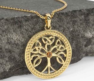 Citrine Gold Silver Celtic Tree of Life Trinity Knot Necklace