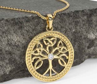 Diamond Gold Silver Celtic Tree of Life Trinity Knot Necklace