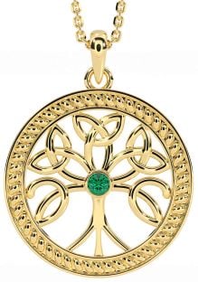 Emerald Gold Silver Celtic Tree of Life Trinity Knot Necklace