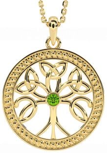 Peridot Gold Silver Celtic Tree of Life Trinity Knot Necklace