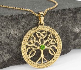 Peridot Gold Silver Celtic Tree of Life Trinity Knot Necklace