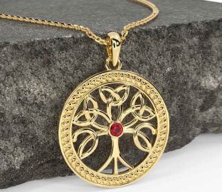Ruby Gold Silver Celtic Tree of Life Trinity Knot Necklace