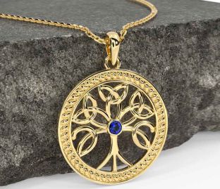 Sapphire Gold Silver Celtic Tree of Life Trinity Knot Necklace