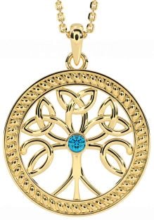 Topaz Gold Silver Celtic Tree of Life Trinity Knot Necklace