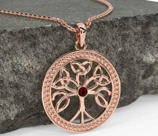 Garnet Rose Gold Celtic Tree of Life Trinity Knot Necklace