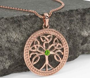 Peridot Rose Gold Celtic Tree of Life Trinity Knot Necklace