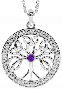 Amethyst Silver Celtic Tree of Life Trinity Knot Necklace