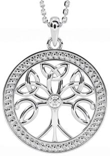 Diamond Silver Celtic Tree of Life Trinity Knot Necklace