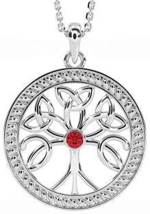 Ruby Silver Celtic Tree of Life Trinity Knot Necklace