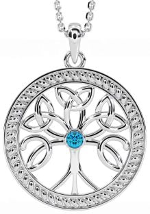 Topaz Silver Celtic Tree of Life Trinity Knot Necklace