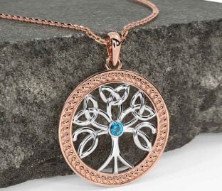 Topaz Rose Gold Silver Celtic Tree of Life Trinity Knot Necklace