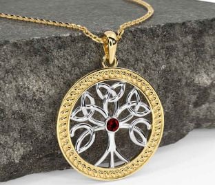 Granate Oro Plata céltico Árbol de Vida Trinidad Nudo Collar