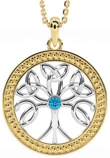 Topaz Gold Silver Celtic Tree of Life Trinity Knot Necklace