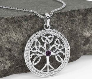 Alexandrite White Gold Celtic Tree of Life Trinity Knot Necklace
