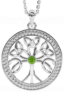 Peridot White Gold Celtic Tree of Life Trinity Knot Necklace