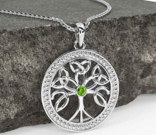 Peridot White Gold Celtic Tree of Life Trinity Knot Necklace