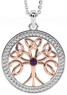 Alexandrite White Rose Gold Celtic Tree of Life Trinity Knot Necklace