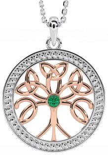 Emerald White Rose Gold Celtic Tree of Life Trinity Knot Necklace