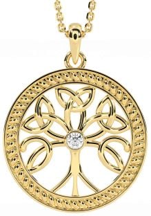 Diamond Gold Celtic Tree of Life Trinity Knot Necklace