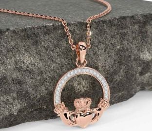 Diamond Rose Gold Claddagh Necklace