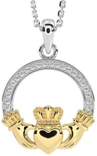 Diamond Gold Silver Claddagh Necklace